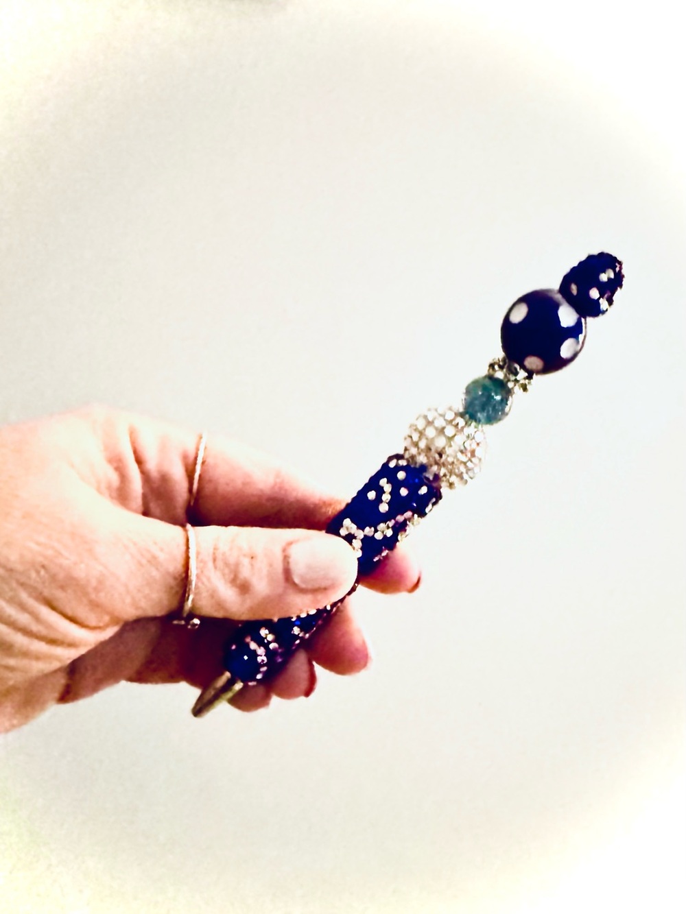 Custom designed Beaded Navy Blue Rhinestone Pen - Picture 3 of 4